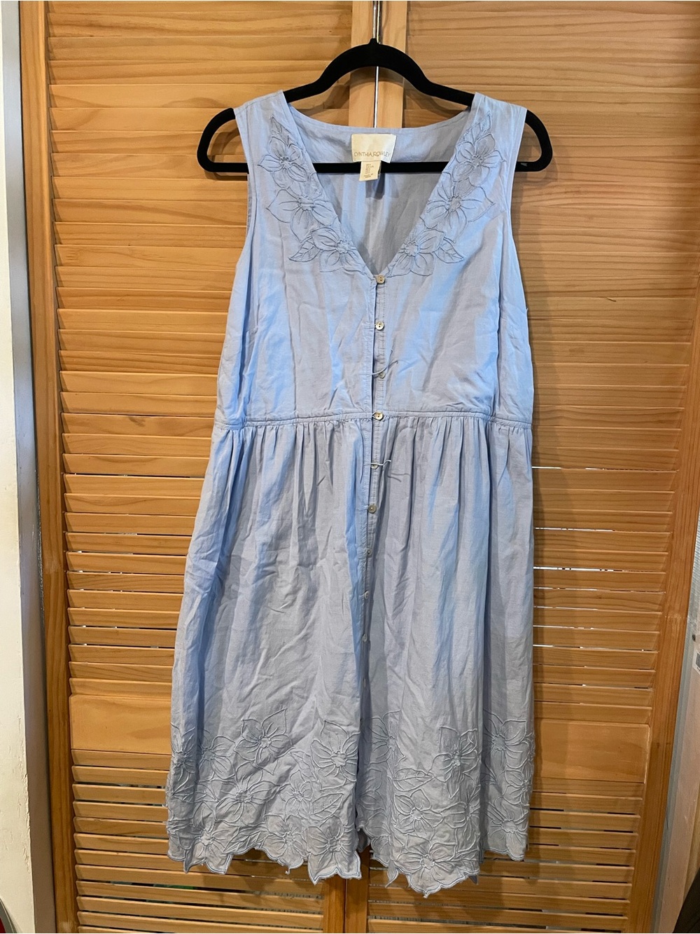Cynthia Rowley Light Blue Embroidered V-Neck Summer Dress